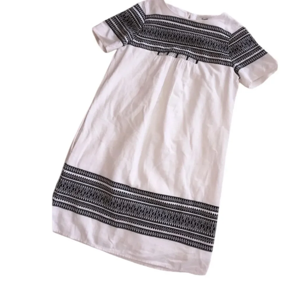 Madewell Cabana Jacquard Shift Dress F0100 XS $158 Ivory Black